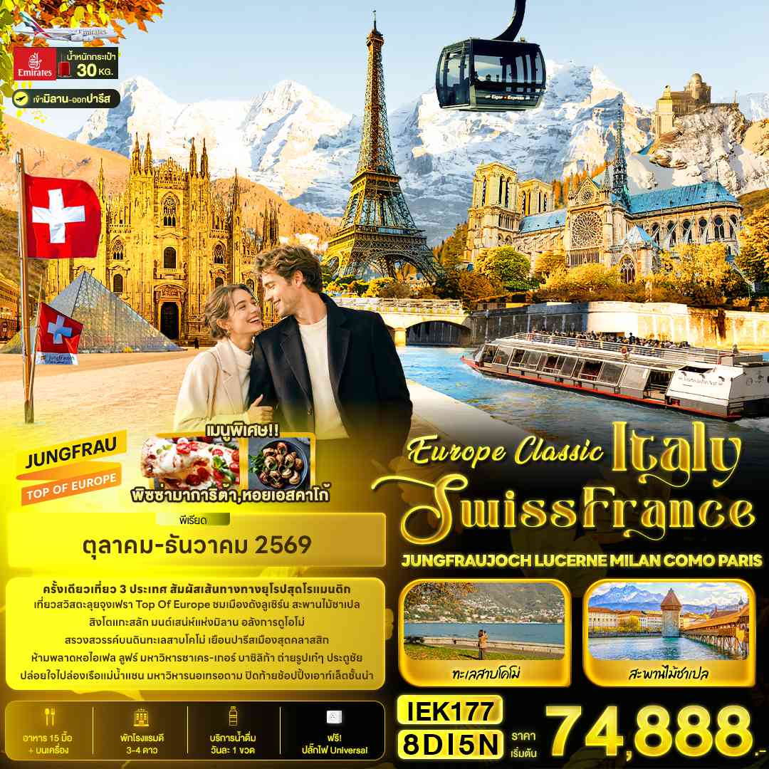 Europe Classic Italy Swiss France JUNGFRAUJOCH LUCERNE MILAN COMO PARIS