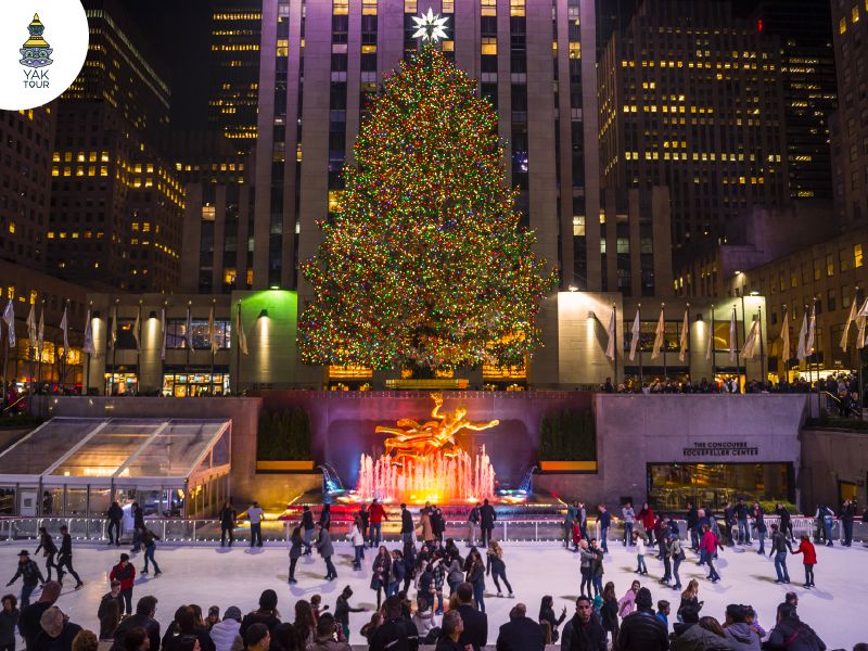 ต้นคริสต์มาสยักษ์ที่ Rockefeller Center และลานไอซ์สเก็ต แลนด์มาร์คคริสต์มาสในนิวยอร์ก