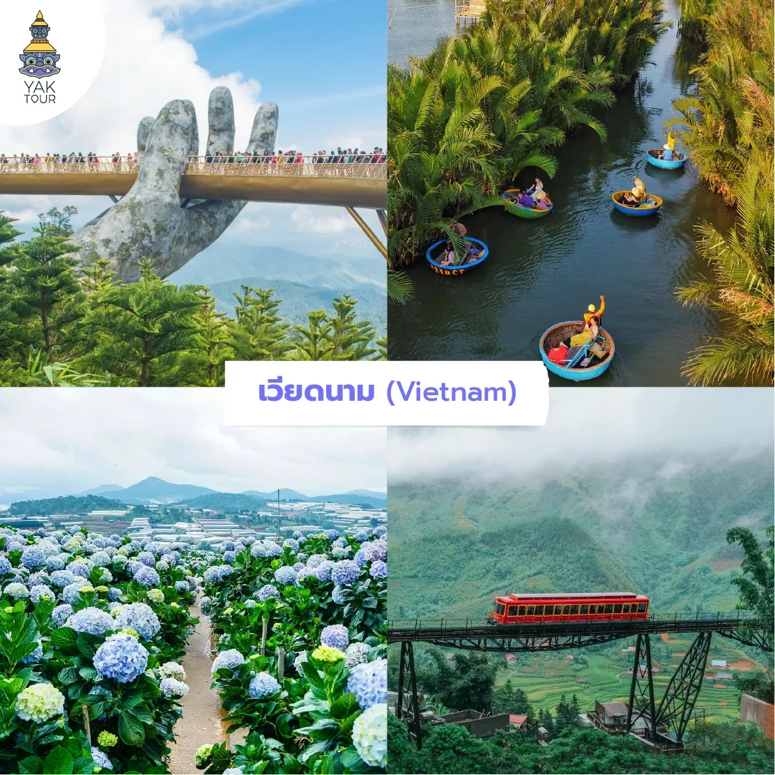 เวียดนาม: สะพานทองบานาฮิลล์ เรือกระด้ง ทุ่งดอกไฮเดรนเยีย รถไฟวินเทจซาปา