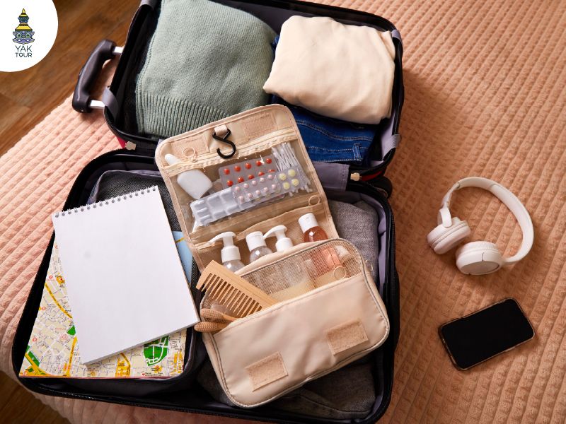 การแยกอุปกรณ์อาบน้ำ เครื่องสำอาง และยาสามัญประจำบ้านใส่กระเป๋าจัดระเบียบใบเล็ก