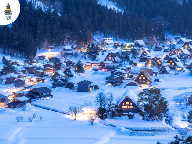 หมู่บ้านชิราคาวาโกะฤดูหนาว บ้านกัสโชกลางหิมะ