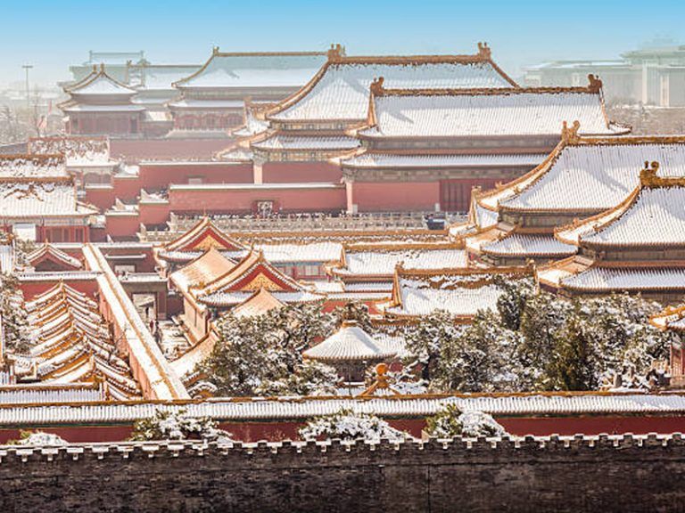 พระราชวังต้องห้าม  ปกคลุมด้วยหิมะในฤดูหนาว