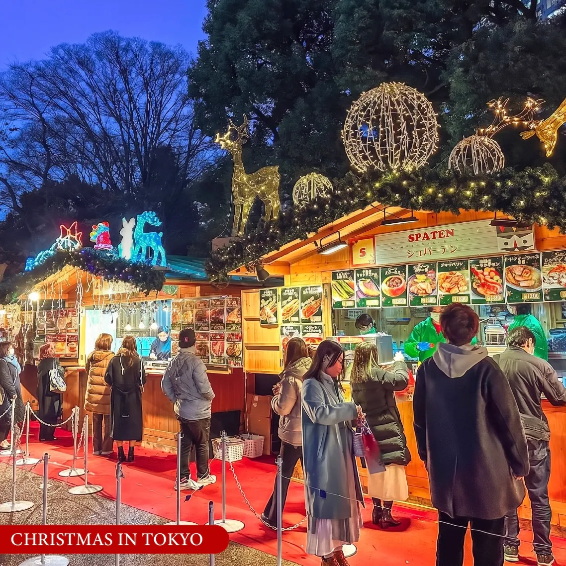 บรรยากาศร้านขายของในตลาดคริสต์มาสและไฟประดับสวยงามที่โตเกียว ที่เที่ยวคริสต์มาส ยอดฮิตในญี่ปุ่น