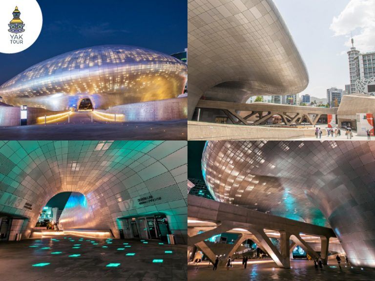 มุมมองต่างๆ ของทงแดมุนดีไซน์พลาซ่า โดดเด่นด้วยสถาปัตยกรรมสุดล้ำที่มีโครงสร้างโค้งมนแปลกตาคล้ายกับยานอวกาศขนาดใหญ่