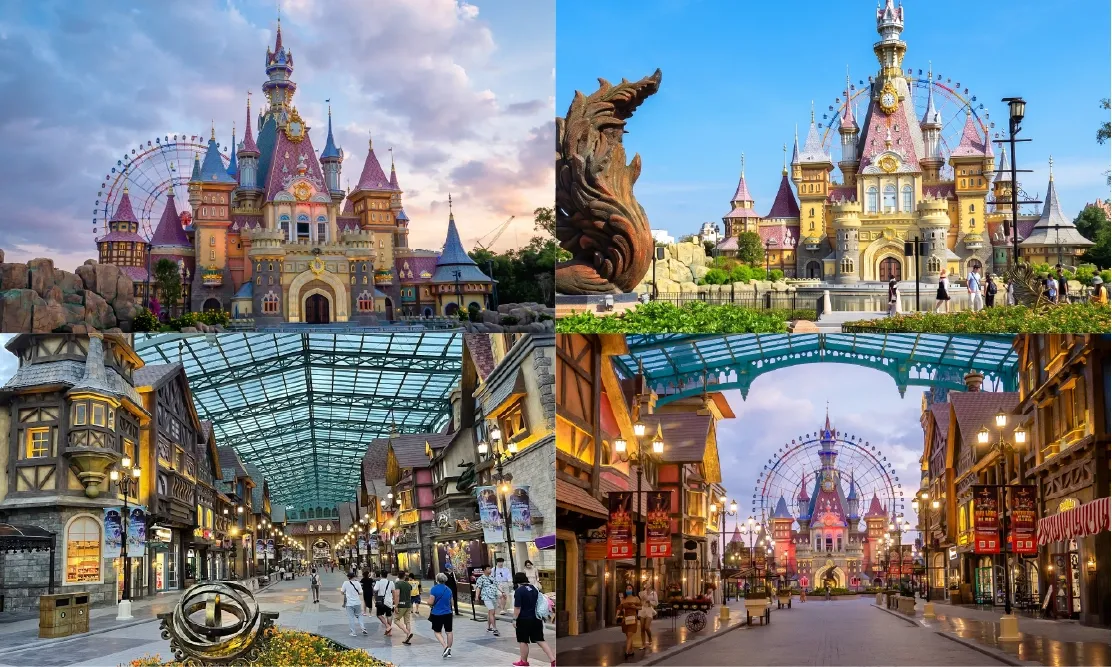 บรรยากาศปราสาทและถนนสไตล์ยุโรปในโซน European Avenue ที่ VinWonders Phu Quoc