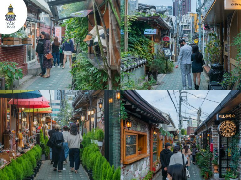 ตรอกซอกซอยย่านอิกซอนดงที่เต็มไปด้วยร้านอาหารสุดชิคในอาคารสไตล์เกาหลีดั้งเดิม