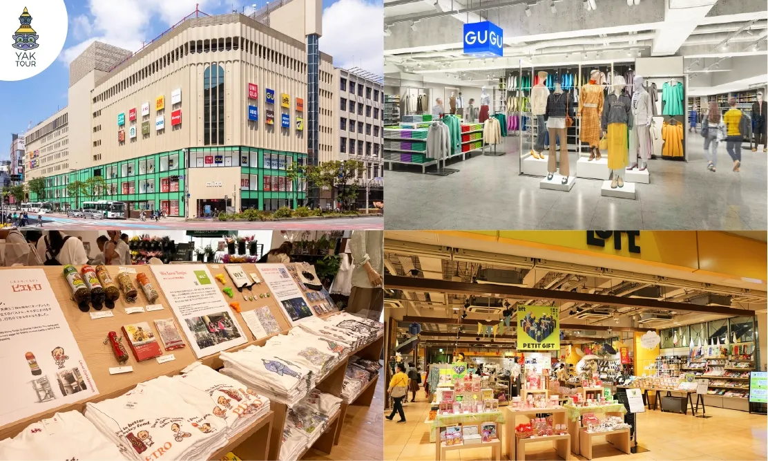 หน้าตึกและบรรยากาศภายในร้าน Uniqlo ขนาดใหญ่ที่ ห้างสรรพสินค้ามินะ เทนจิน (Mina Tenjin)