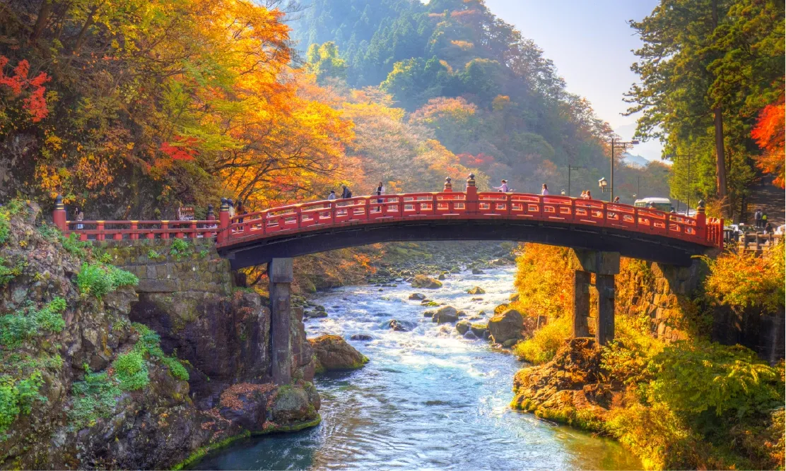 สะพานแดงชินเคียว (Shinkyo Bridge) นิกโก้ ช่วงใบไม้เปลี่ยนสี