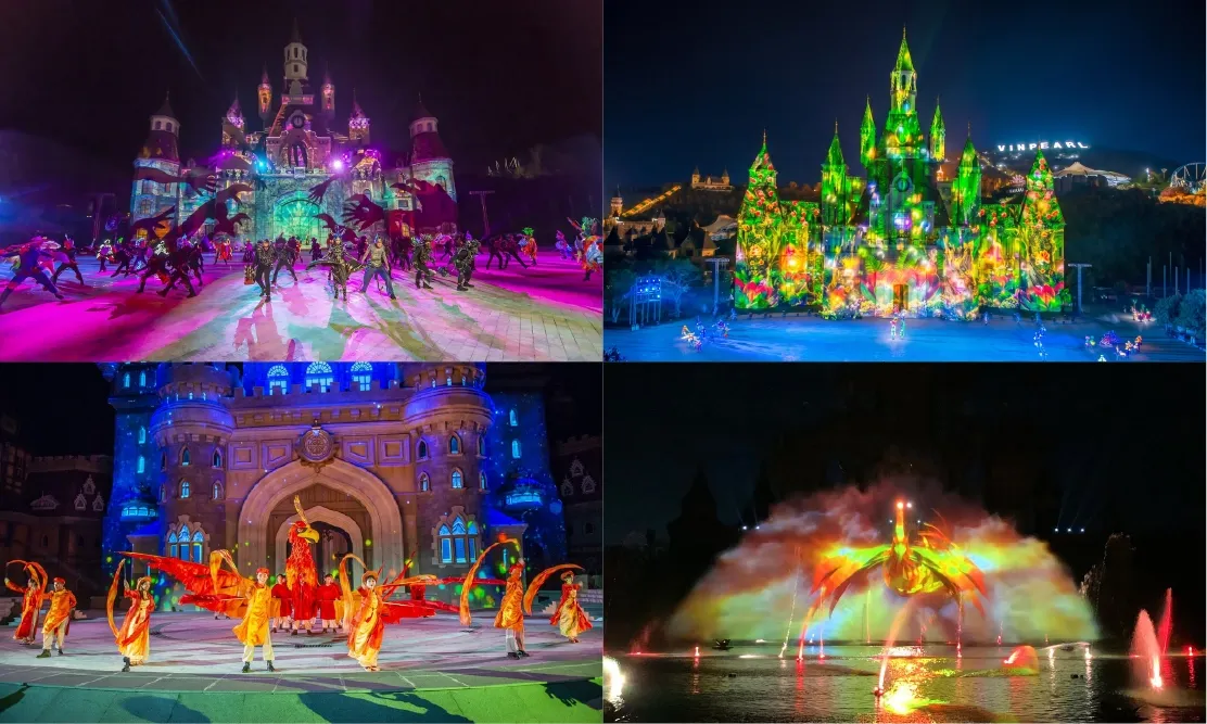 การแสดงโชว์มัลติมีเดีย Once Show ณ หน้าปราสาทเทพนิยาย แสดงภาพนกฟีนิกซ์สีทองและการแสดงแสงสีเสียงสุดอลังการ