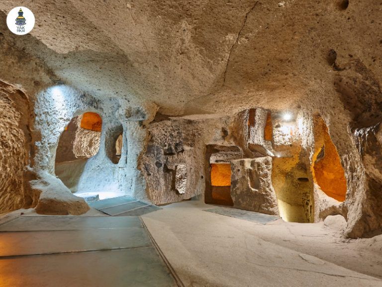 โครงสร้างภายในเมืองใต้ดินเดอรินคุยูที่ขุดเจาะลึกลงไปหลายชั้นเพื่อเป็นที่อยู่อาศัยในอดีต