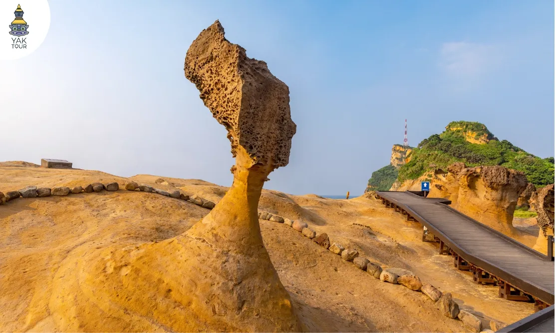 หินเศียรราชินี (Queen's Head) ประติมากรรมหินทรายธรรมชาติริมทะเลใน Yehliu Geopark เมืองจีหลง ประเทศไต้หวัน